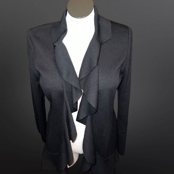 Plus Size St. John Cascading Black Ruffle Scalloped Bottom Knit Blazer Size 14 - Picture 1 of 6